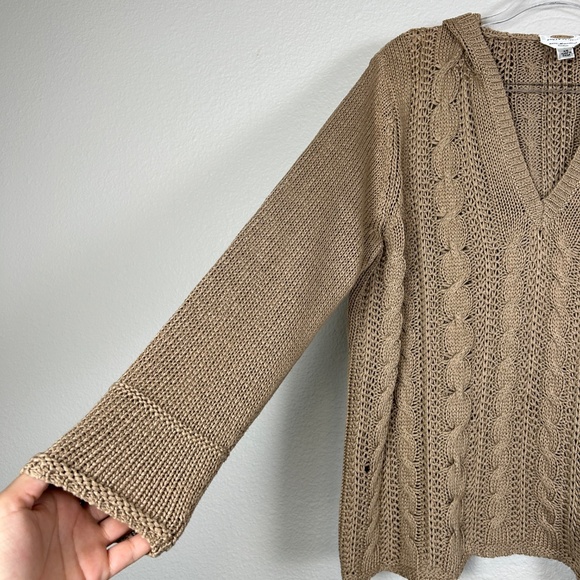 Talbots plus size 2X petite cable knit hooded sweater mercerized cotton brown - Picture 5 of 11